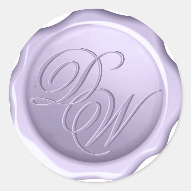 Lavender Monogram Wax Siegel 2 Buchstaben Lila Skr Runder Aufkleber (Vorderseite)