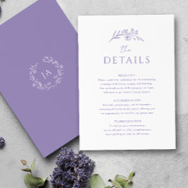 Lavender Monogram Wedding Begleitkarte