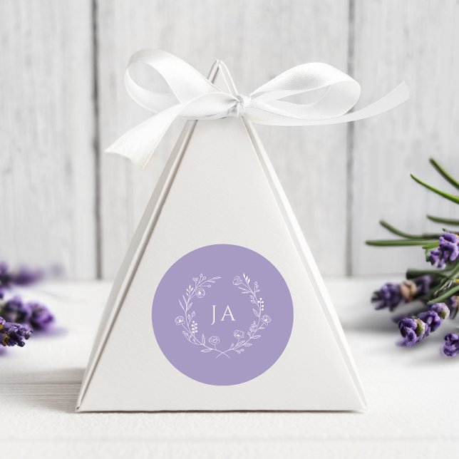 Lavender Monogram Wedding Runder Aufkleber (Von Creator hochgeladen)
