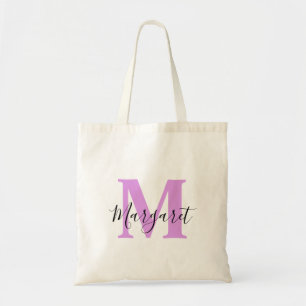 Lavender-Monogramm-Schwarze-Schrift-Name-Tragetasc Tragetasche