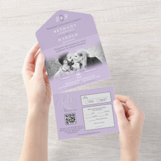 Lavender Monogramme tout en un mariage Invitation