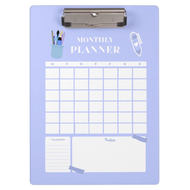 Lavender Monthly Planner Layout Art Klemmbrett (Vorderseite)