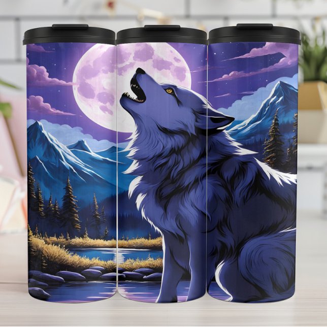 Lavender Moon Wolfs einsamer Ruf Thermosbecher (Von Creator hochgeladen)