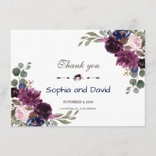 Lavender Navy Blue Floral Bloom Hochzeit Vielen Da Dankeskarte