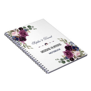 Lavender Navy Blue Floral Bloom Hochzeitsplaner Notizblock