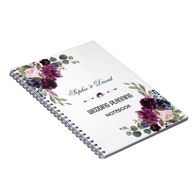 Lavender Navy Blue Floral Bloom Hochzeitsplaner Notizblock (Rechte Seite)