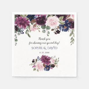Lavender Navy Blue Floral Bloom Hochzeitsplaner Serviette