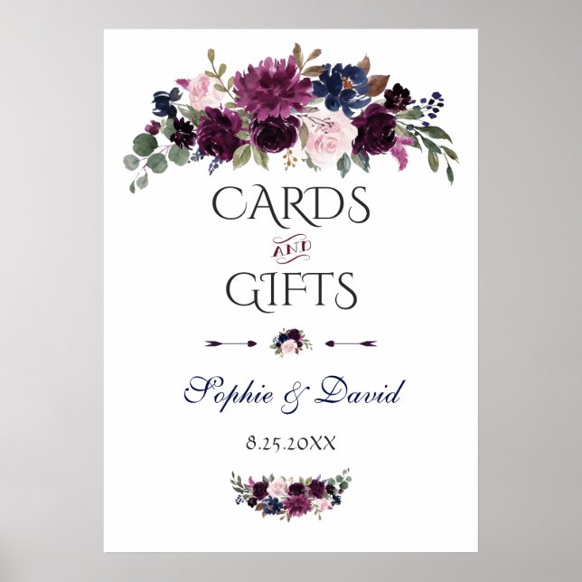 Lavender Navy Blue Floral Cards & Gifts Wedding Poster (Vorne)
