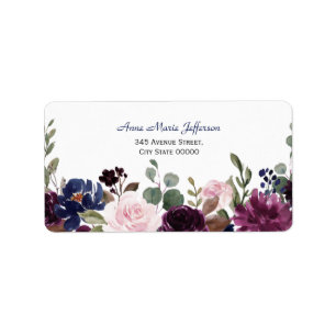 Lavender Navy Blumenblume Hochzeit Adressaufkleber