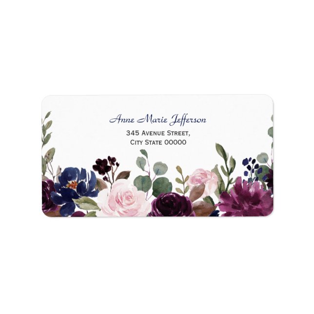 Lavender Navy Blumenblume Hochzeit Adressaufkleber (Vorne)