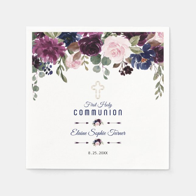 Lavender Navy Blumenblume Hochzeit Serviette (Vorderseite)