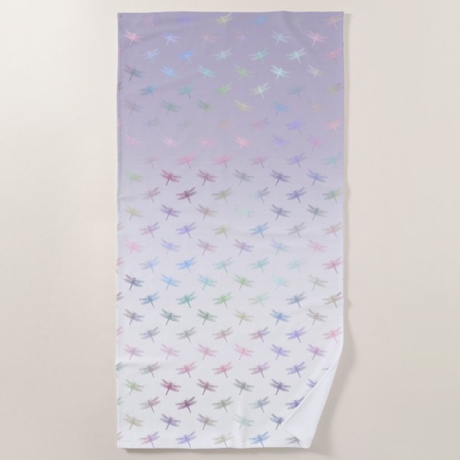 Lavender Ombre Rainbow Dragonflies Strandtuch (Vorderseite)
