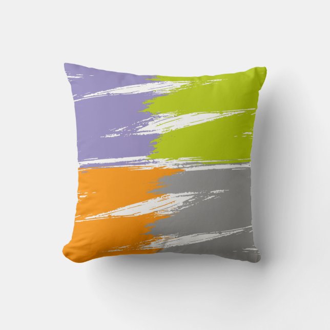 Lavender Orange Grau Limon Weißer Pinselstrich Pin Kissen (Vorderseite)