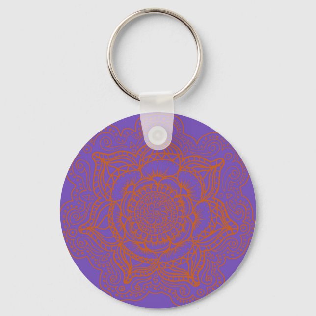 Lavender Orange Mandala Schlüsselanhänger (Vorderseite)