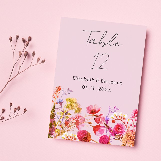 Lavender Orange Pink Yellow Floral Table Numbers Einladung (Lavender Orange Pink Yellow Floral Table Numbers)