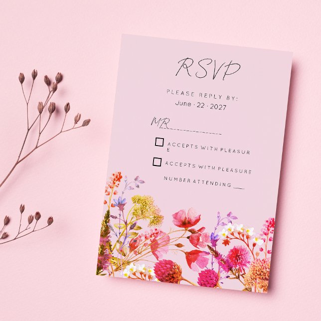 Lavender Orange Pink Yellow Summer Floral RSVP  Einladung (Lavender Orange Pink Yellow Summer Floral RSVP )