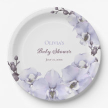 Lavender Orchid Baby Shower Paper Plates - Floral