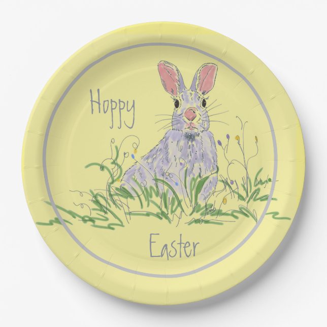 Lavender Ostersonnige Gelbe Hintergrund Pappteller (Vorderseite)