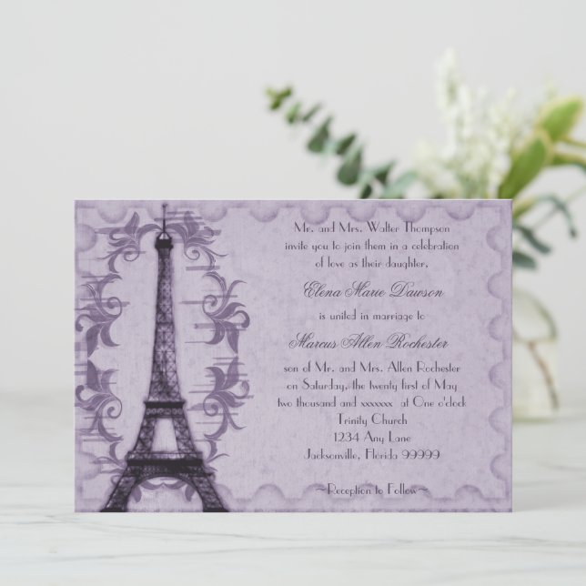 Lavender Paris Grunge Faire-part de mariage (Debout devant)