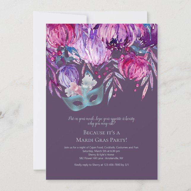 Lavender Passion Mardi Gras Party Invitation (Devant)
