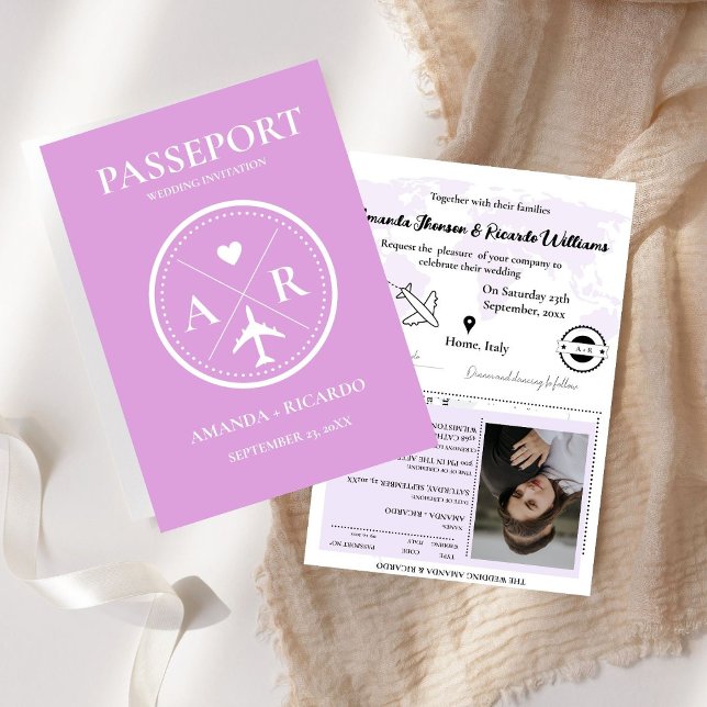 Lavender Passport Foto Einladung Hochzeit (Von Creator hochgeladen)
