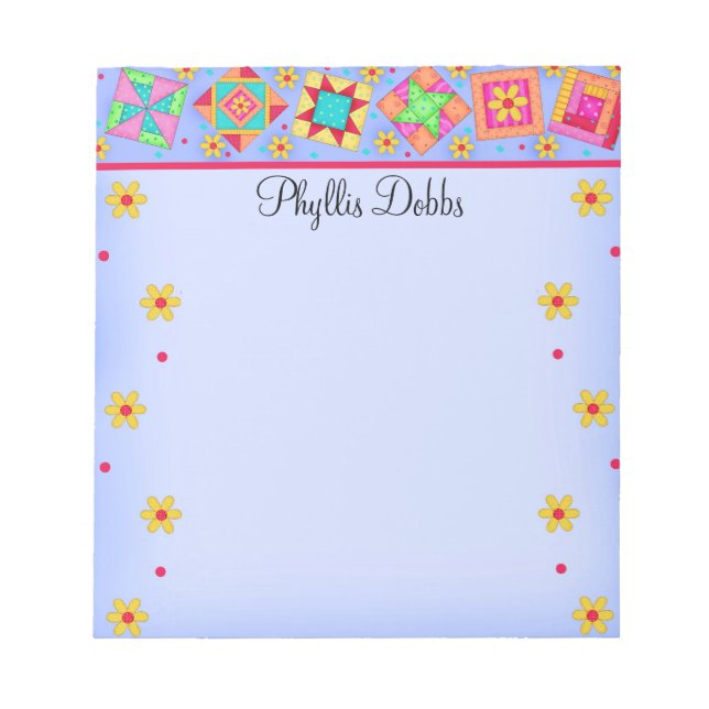 Lavender Patchwork Quilt Block Art Notizblock (Vorderseite)