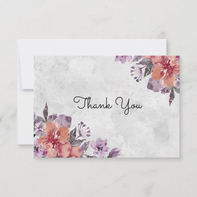 Lavender Peach Floral Watercolor Hochzeit Dankeskarte (Vorderseite)