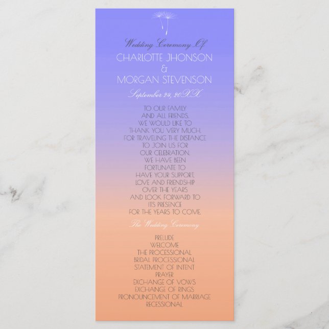 Lavender Peach Pastel Ombre Wedding Program Programm (Vorderseite)