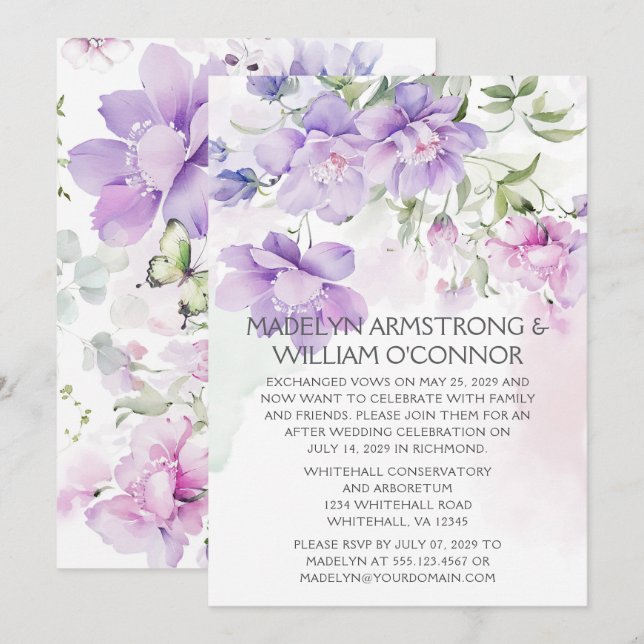 Lavender Peony Empfang nur Einladung (Vorne/Hinten)