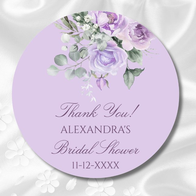 Lavender Peony Floral Brautparty Vielen Dank Runder Aufkleber (Von Creator hochgeladen)