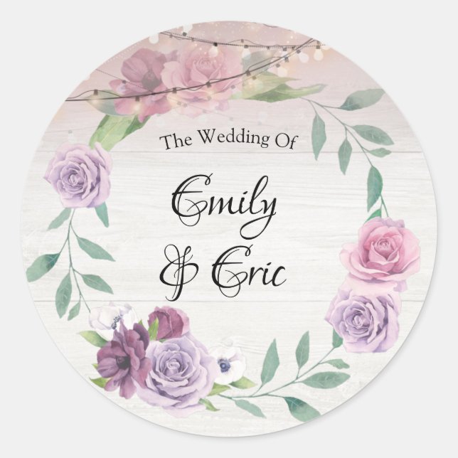 Lavender Peony Holding Reihe von Lichtern Hochzeit Runder Aufkleber (Vorderseite)