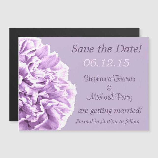 Lavender Peony Save the Date Wedding Magneteinladung (Vorne/Hinten)