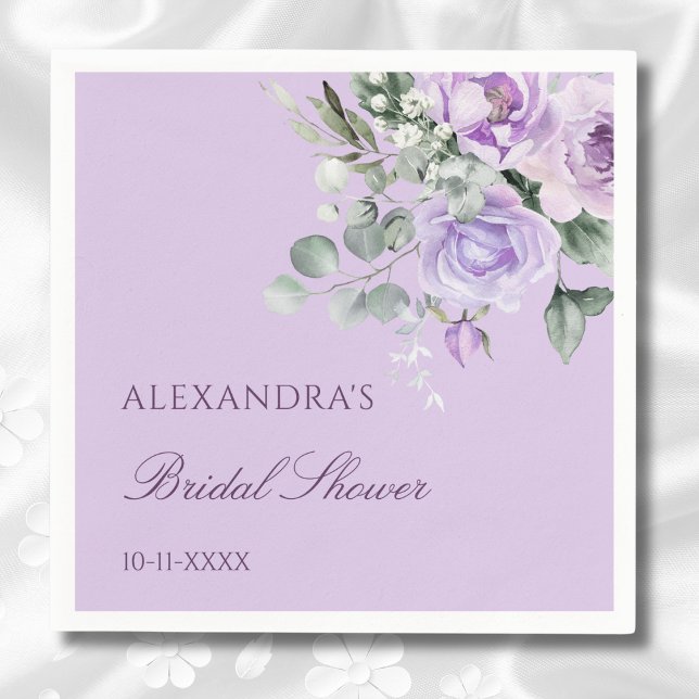 Lavender Peony Watercolor Brautparty Serviette (Von Creator hochgeladen)