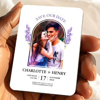 Lavender Photo Save the Date Floral Wedding Magnet