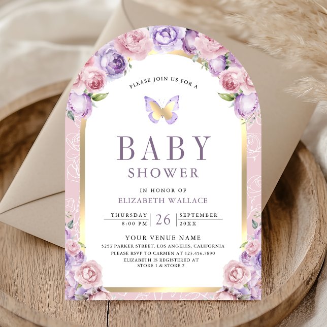 Lavender Pink Blues Butterfly Baby Dusche Einladung (Von Creator hochgeladen)