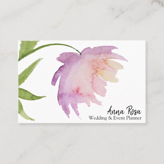*~* Lavender Pink Elegante Wasserfarbe Peony Blume Visitenkarte (Vorderseite)
