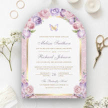 Lavender Pink Floral Gold Arch Butterfly Hochzeit