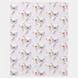 Lavender Pink Floral Heart Butterflies Birthday Fleecedecke