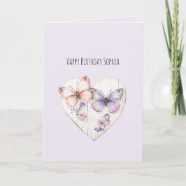 Lavender Pink Floral Heart Butterflies Birthday Karte