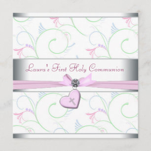 Lavender Pink Herz Rosa Kreuz Erste Kommune Einladung