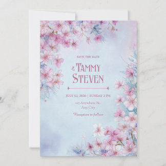 Lavender Pink Watercolor Sakura Border Wedding Einladung