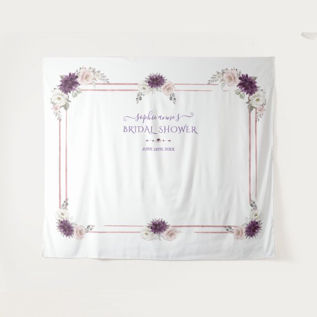 Lavender Pink White Floral Wedding Foto Stand Wandteppich (Vorderseite (Horizontal))