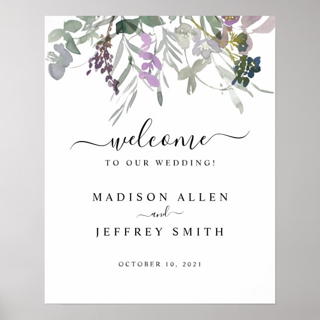 Lavender Plum Wildblume Wedding Willkommenszeichen Poster (Vorne)