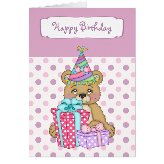 Lavender Polkadot Bear Carte de voeux Anniversaire (Devant)