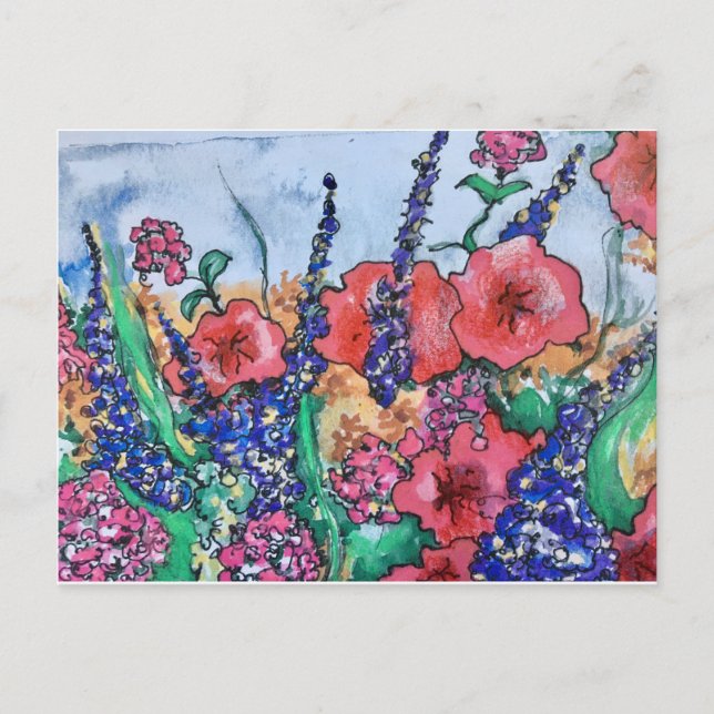 Lavender Poppies Watercolor Garden Postkarte (Vorderseite)