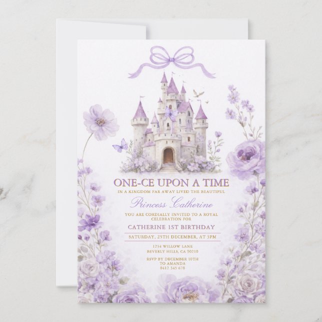 Lavender Princess Castle Birthday Invitation Einladung (Vorderseite)