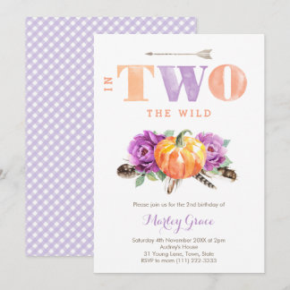 Lavender Pumpkin Boho Girl 2. Geburtstag Party Einladung