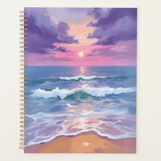Lavender Purple Beach Sunset Watercolor Planer (Vorderseite)