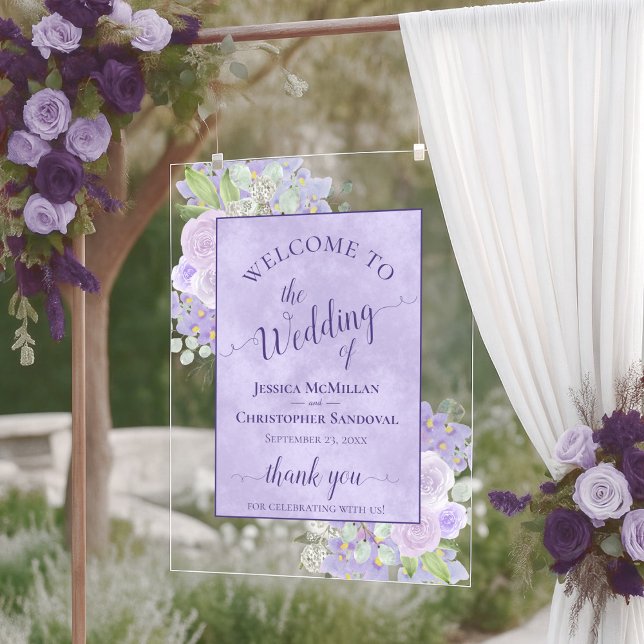 Lavender Purple Boho Chic Floral Wedding Welcome Acrylschild (Von Creator hochgeladen)