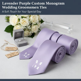 Lavender Purple Custom Monogram Wedding Groomsmen  Krawatte